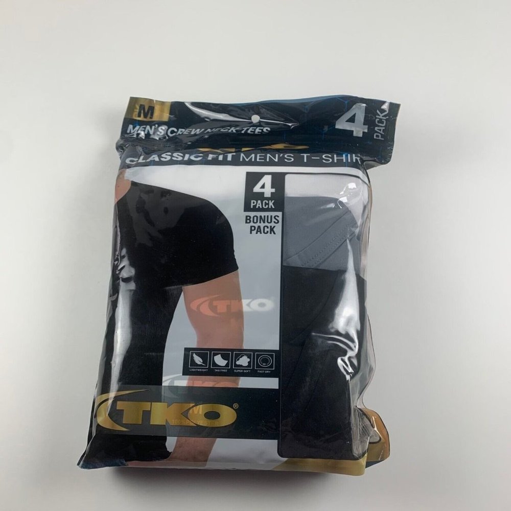 TKO Men's Classic Fit T-Shirt 4-Pack Crew Neck Tees BLK/GRY/WHT‎ Size M NWT 8288